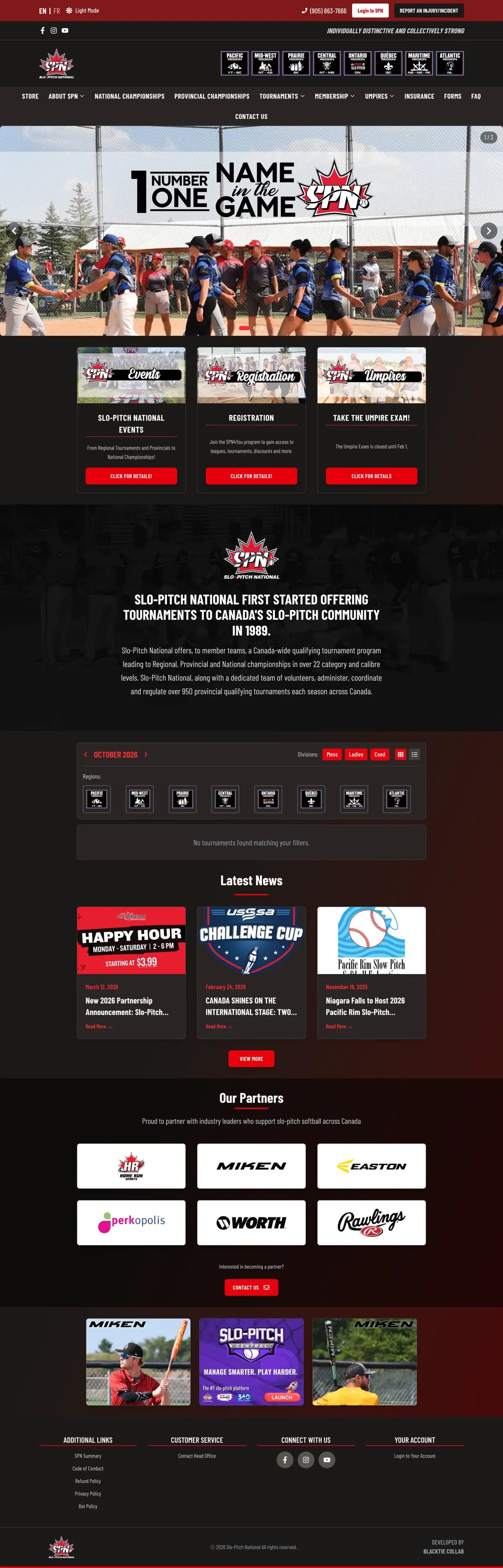Full-page screenshot of Slo-Pitch National