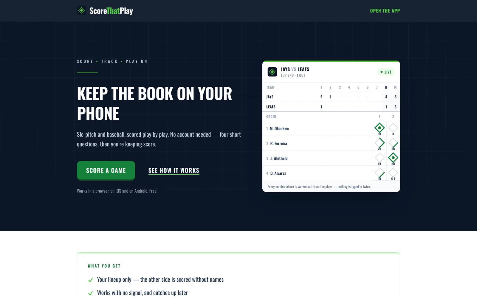 Score That Play scorekeeping app for slo-pitch and baseball, built by Blacktie Collaborative