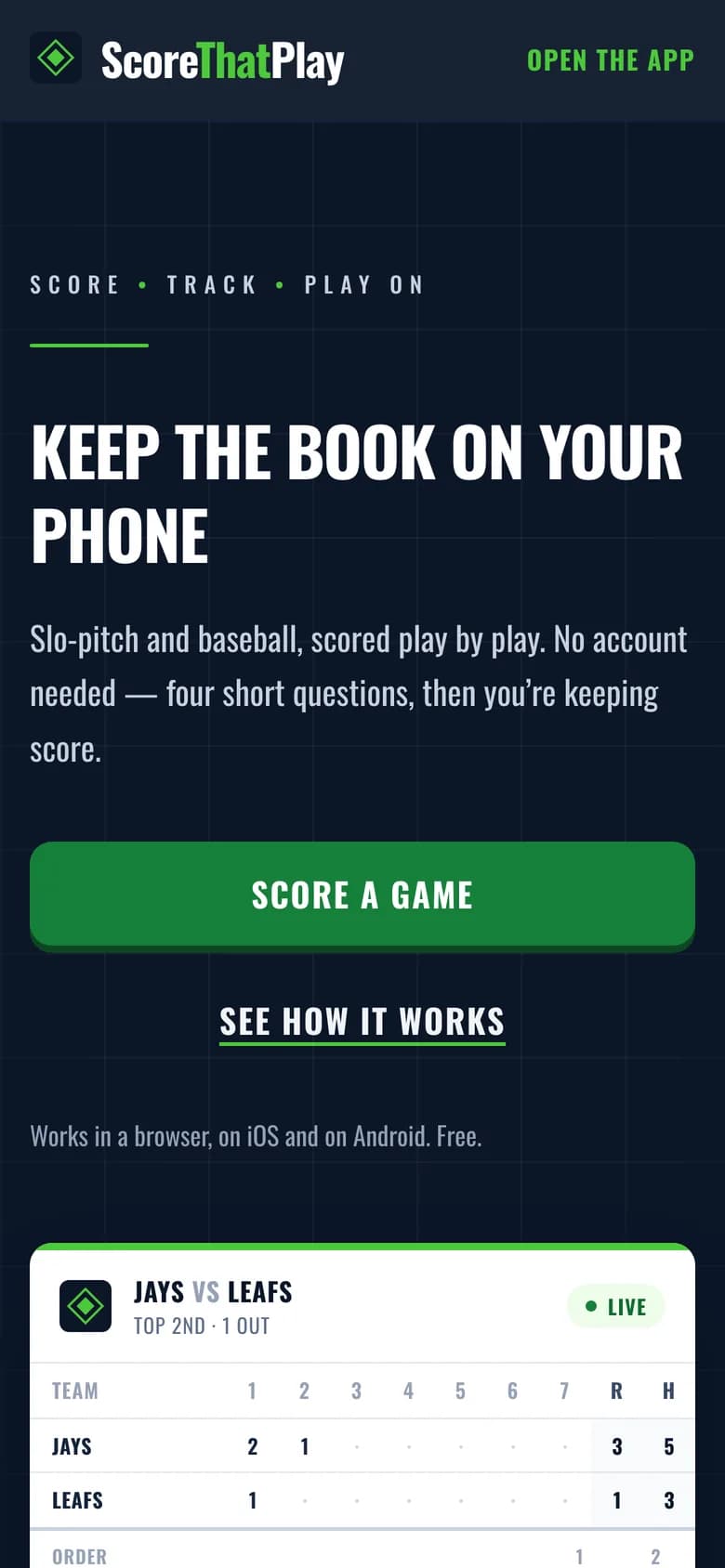 Score That Play scorekeeping app for slo-pitch and baseball, built by Blacktie Collaborative