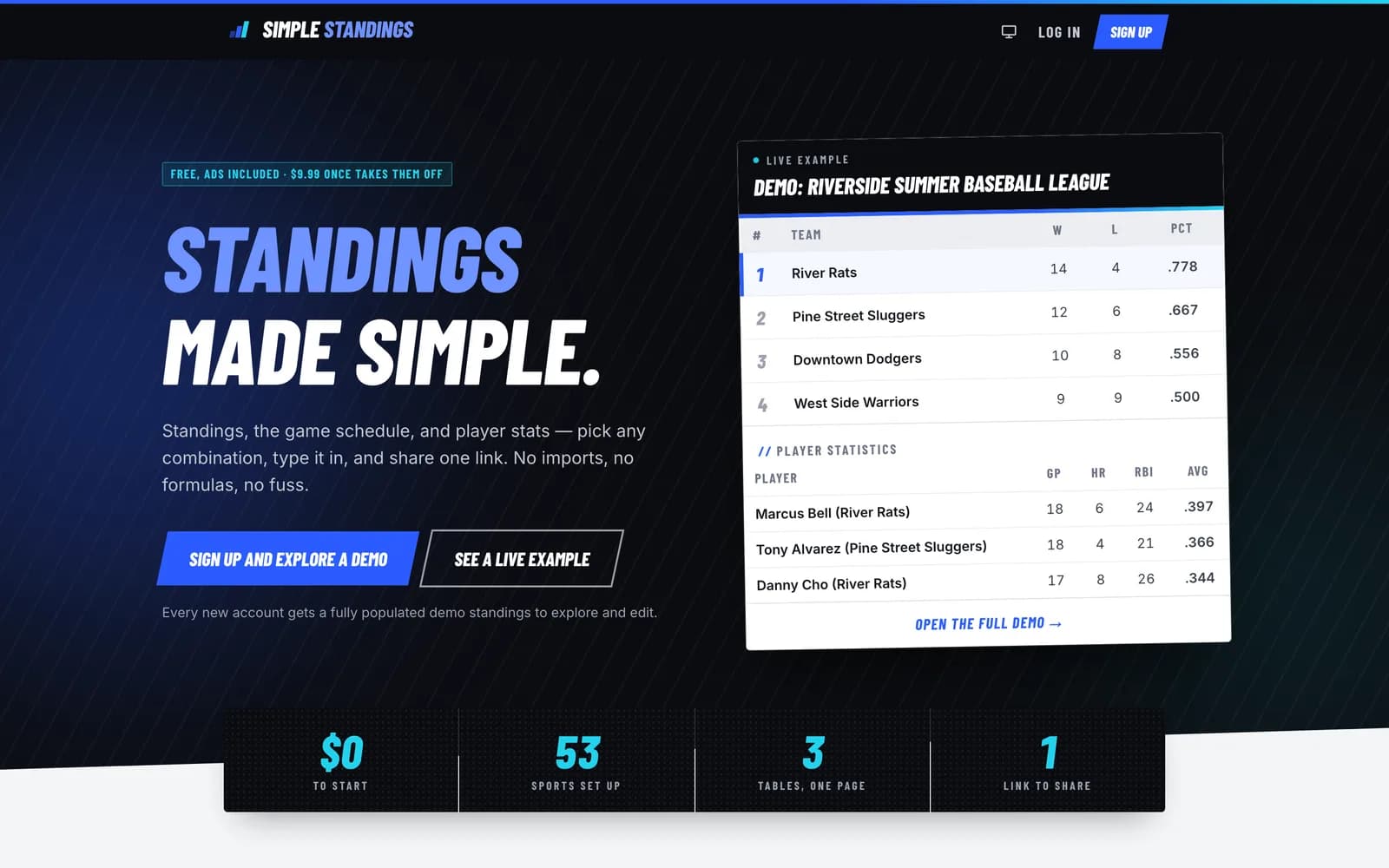 Simple Standings — shareable league standings, schedules and stats, built by Blacktie Collaborative