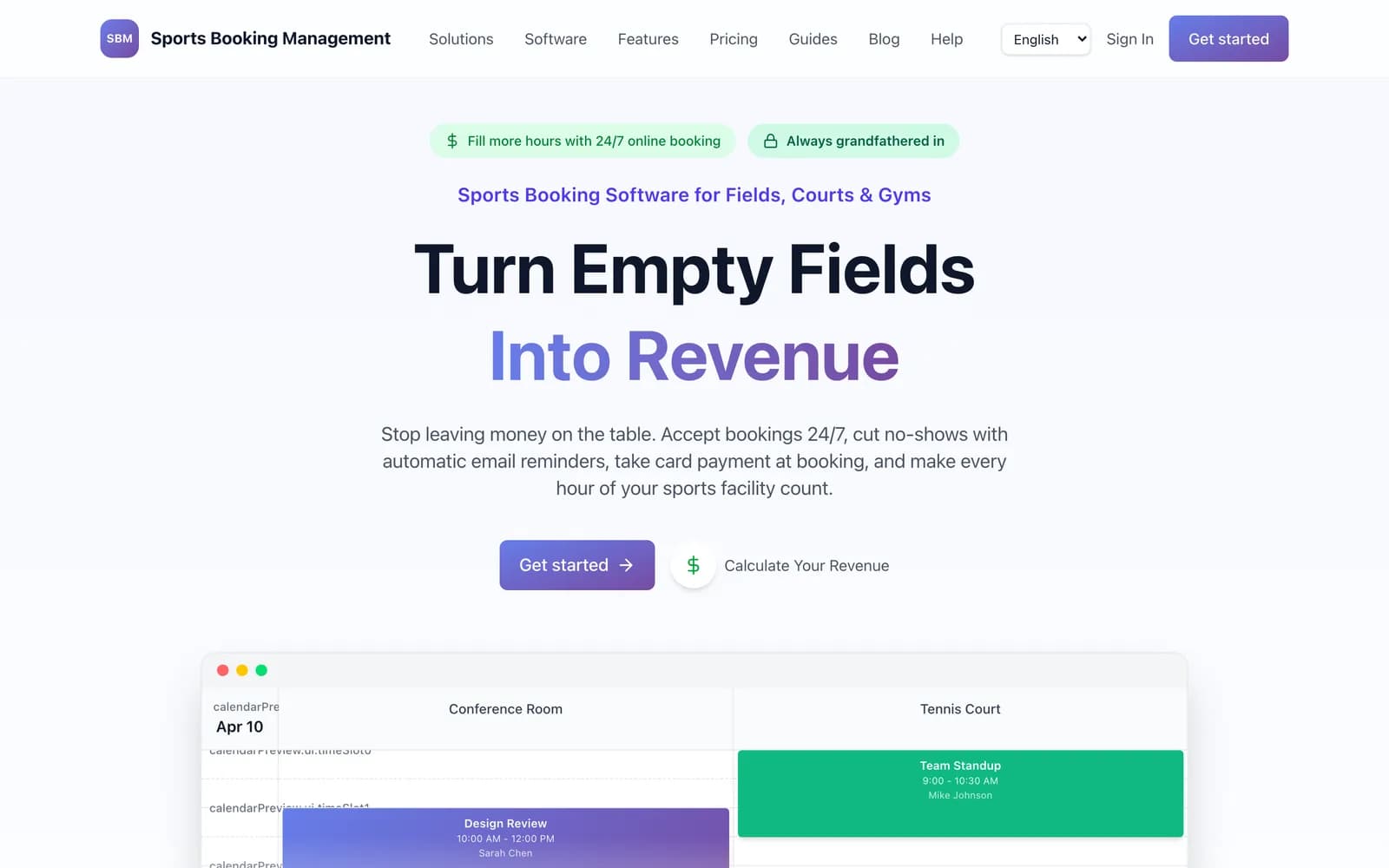 Sports Booking Management — field and court scheduling software built by Blacktie Collaborative