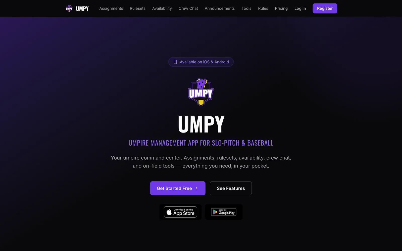 Umpy — umpire management app for slo-pitch and baseball, built by Blacktie Collaborative