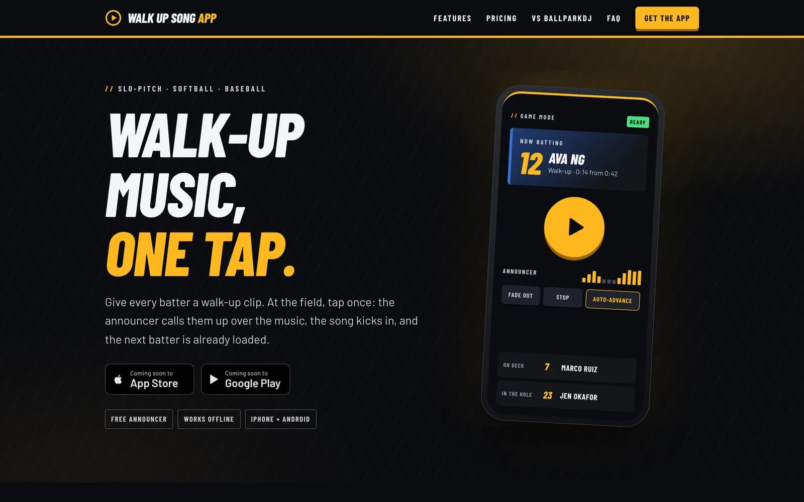 Walk Up Song App, the walk-up music app for slo-pitch, softball and baseball, built by Blacktie Collaborative